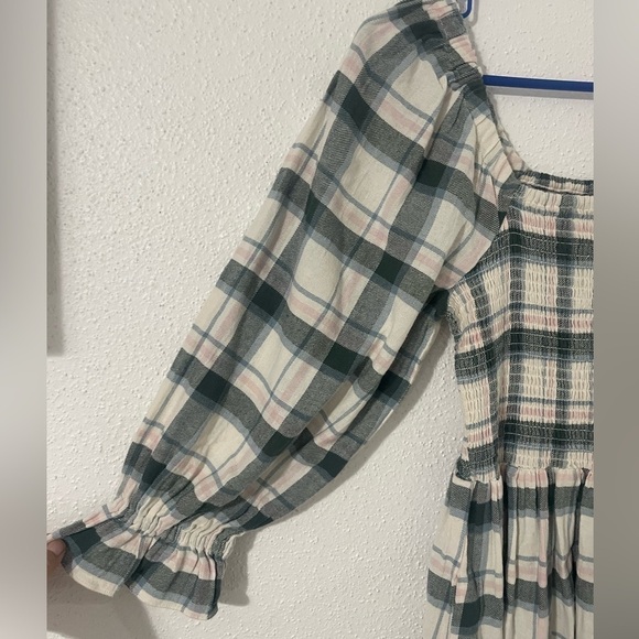 EUC Madewell Lucie Elbow Sleeve Smocked Mini Dress Lebaum Plaid Cotton Small - Picture 6 of 15